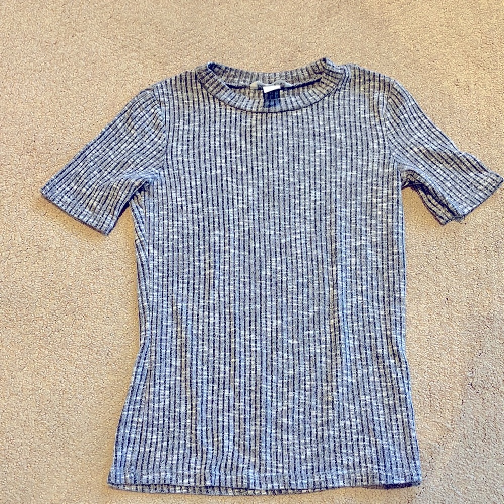 H & M marble grey striped cotton t shirt size xs